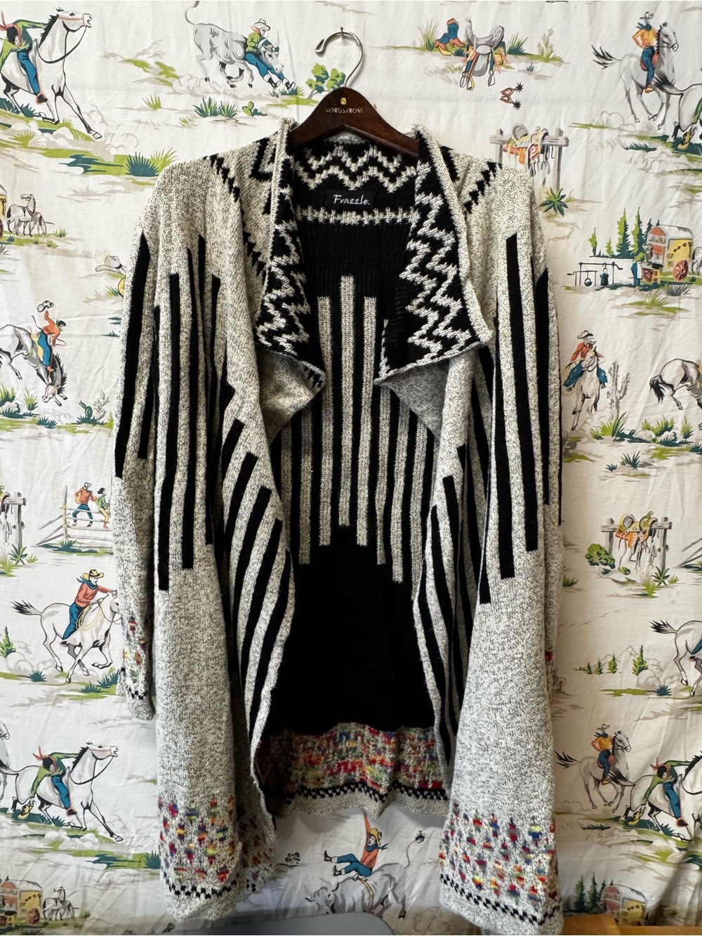 Frazzle Collections Black and Gray Open-Front Patterned Women's Sweater
